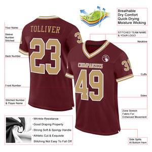 Custom Burgundy Old Gold-White Mesh Authentic Throwback Football Jersey