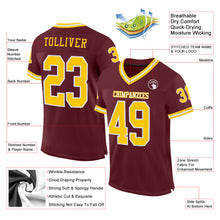 Load image into Gallery viewer, Custom Burgundy Gold-White Mesh Authentic Throwback Football Jersey
