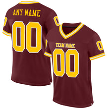 Load image into Gallery viewer, Custom Burgundy Gold-White Mesh Authentic Throwback Football Jersey
