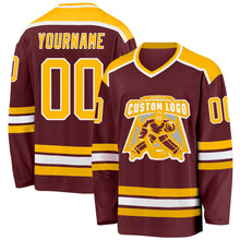 Load image into Gallery viewer, Custom Burgundy Gold-White Hockey Jersey
