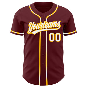 Custom Burgundy White-Gold Authentic Baseball Jersey