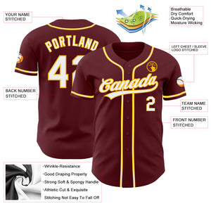 Custom Burgundy White-Gold Authentic Baseball Jersey