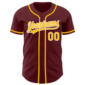 Custom Burgundy Gold-White Authentic Baseball Jersey