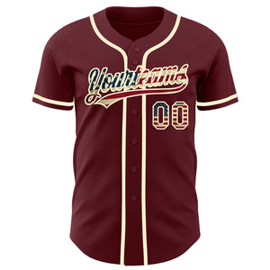 Custom Burgundy Vintage USA Flag-Cream Authentic Baseball Jersey