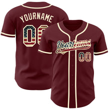 Load image into Gallery viewer, Custom Burgundy Vintage USA Flag-Cream Authentic Baseball Jersey
