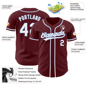 Custom Burgundy White-Light Blue Authentic Baseball Jersey