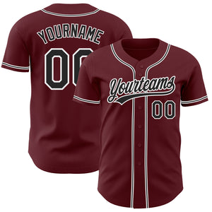 Custom Burgundy Black-White Authentic Baseball Jersey