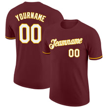 Load image into Gallery viewer, Custom Burgundy White-Yellow Performance T-Shirt
