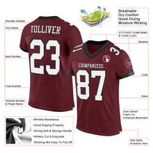 Load image into Gallery viewer, Custom Burgundy White-Black Mesh Authentic Football Jersey
