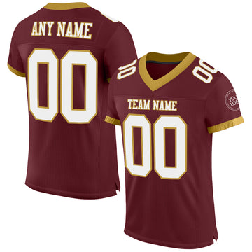 Custom Burgundy White-Old Gold Mesh Authentic Football Jersey