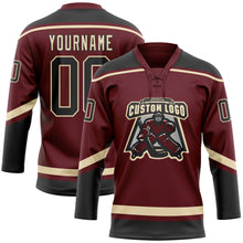 Load image into Gallery viewer, Custom Burgundy Black-City Cream Hockey Lace Neck Jersey
