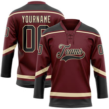 Load image into Gallery viewer, Custom Burgundy Black-City Cream Hockey Lace Neck Jersey
