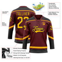 Load image into Gallery viewer, Custom Burgundy Gold-Black Hockey Lace Neck Jersey
