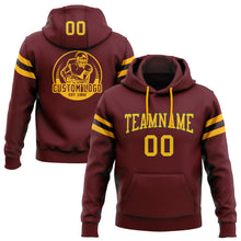Load image into Gallery viewer, Custom Stitched Burgundy Gold-Black Football Pullover Sweatshirt Hoodie
