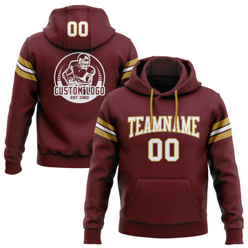 Custom Stitched Burgundy White-Old Gold Football Pullover Sweatshirt Hoodie
