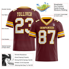 Load image into Gallery viewer, Custom Burgundy White-Gold Mesh Authentic Football Jersey
