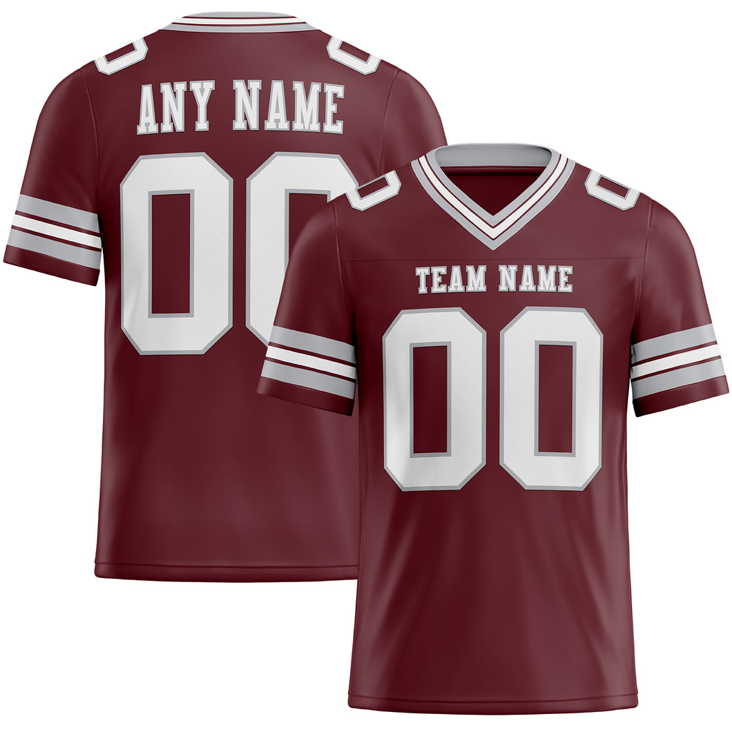 Custom Burgundy White-Gray Mesh Authentic Football Jersey