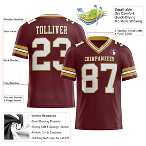 Custom Burgundy White-Old Gold Mesh Authentic Football Jersey