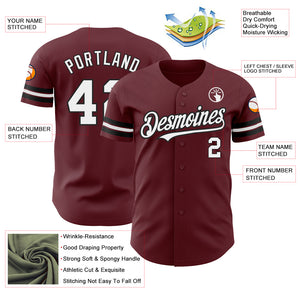 Custom Burgundy White-Black Authentic Baseball Jersey