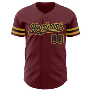 Custom Burgundy Black-Old Gold Authentic Baseball Jersey