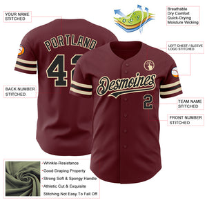 Custom Burgundy Black-City Cream Authentic Baseball Jersey