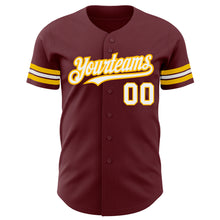 Load image into Gallery viewer, Custom Burgundy White-Gold Authentic Baseball Jersey
