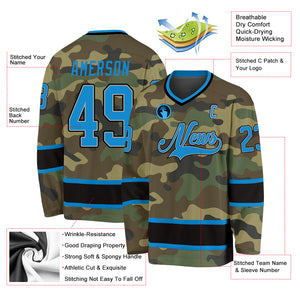 Custom Camo Blue-Black Salute To Service Hockey Jersey