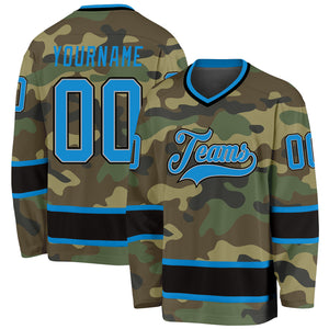 Custom Camo Blue-Black Salute To Service Hockey Jersey