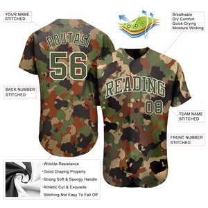 Custom Camo Olive-White Dark Classic Woodland Authentic Salute To Service Baseball Jersey