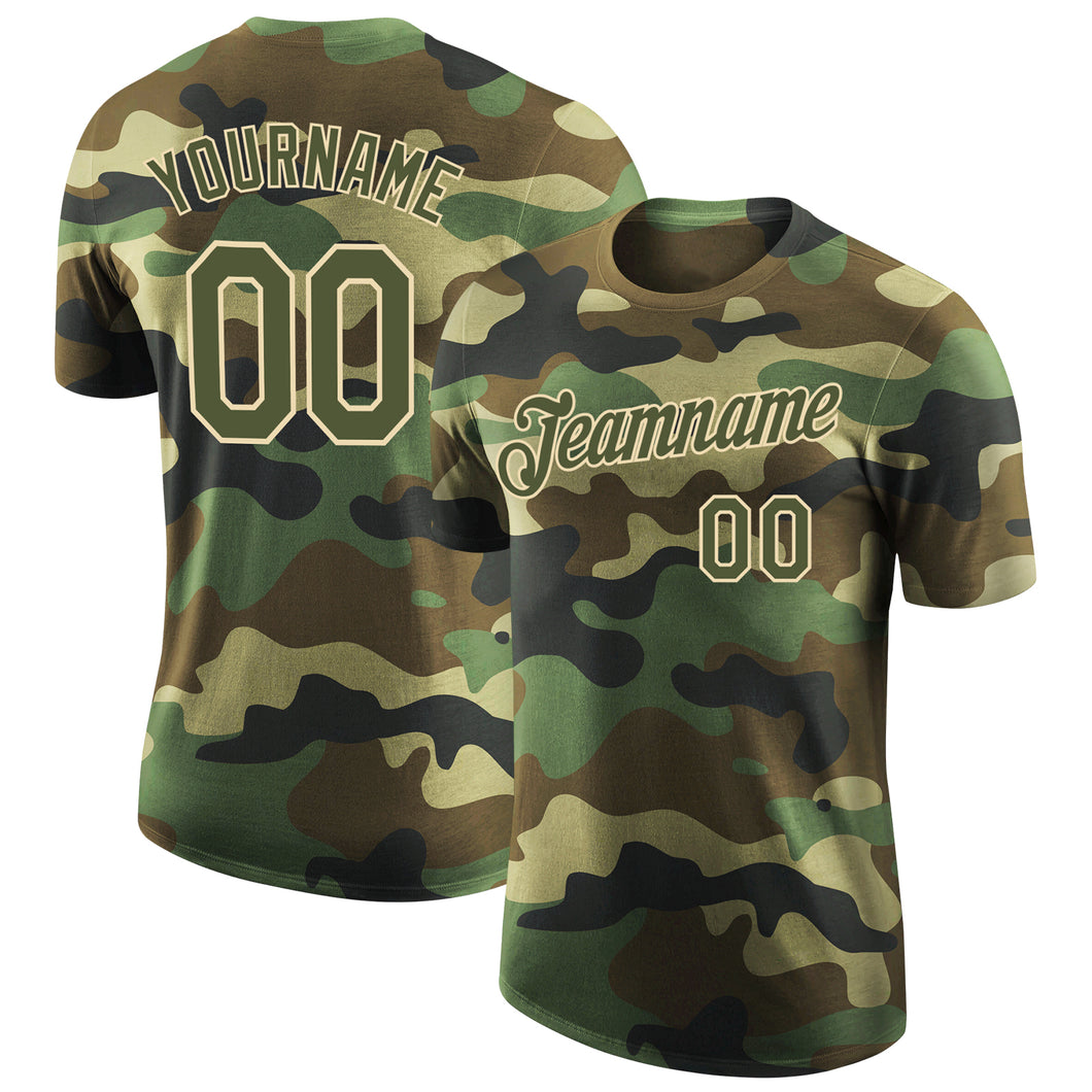 Custom Camo Olive-City Cream Performance Salute To Service T-Shirt