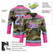 Load image into Gallery viewer, Custom Camo Light Blue-Pink Salute To Service Hockey Lace Neck Jersey
