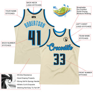 Custom Cream Black-Blue Authentic Throwback Basketball Jersey