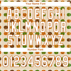 Custom Cream White-Texas Orange 3D Pattern Design Halloween Pumpkins Authentic Baseball Jersey