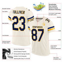 Load image into Gallery viewer, Custom Cream Navy-Gold Mesh Authentic Football Jersey
