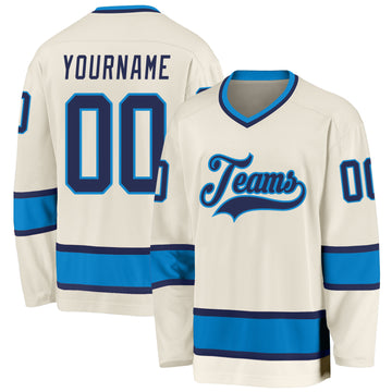 Custom Cream Navy-Blue Hockey Jersey