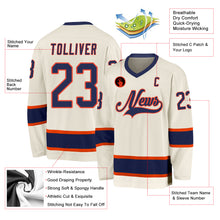 Load image into Gallery viewer, Custom Cream Navy-Orange Hockey Jersey
