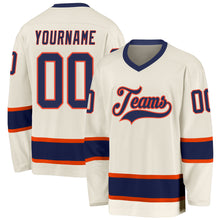 Load image into Gallery viewer, Custom Cream Navy-Orange Hockey Jersey
