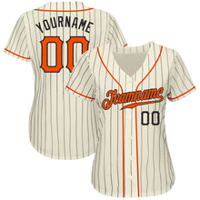 Load image into Gallery viewer, Custom Cream Black Pinstripe Orange-Black Authentic Baseball Jersey
