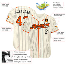 Load image into Gallery viewer, Custom Cream Black Pinstripe Orange-Black Authentic Baseball Jersey
