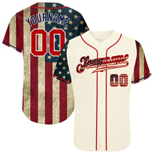 Load image into Gallery viewer, Custom Cream Red-Navy 3D American Flag Authentic Baseball Jersey
