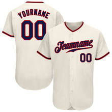 Load image into Gallery viewer, Custom Cream Navy-Red Authentic Baseball Jersey
