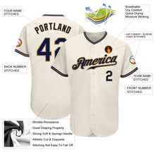 Load image into Gallery viewer, Custom Cream Navy-Old Gold Authentic Baseball Jersey
