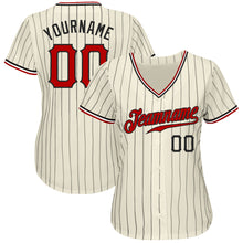 Load image into Gallery viewer, Custom Cream Black Pinstripe Red Black-White Authentic Baseball Jersey

