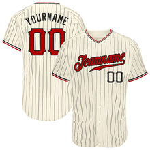 Load image into Gallery viewer, Custom Cream Black Pinstripe Red Black-White Authentic Baseball Jersey
