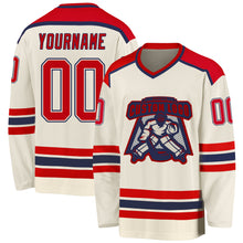 Load image into Gallery viewer, Custom Cream Red-Navy Hockey Jersey
