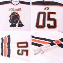 Load image into Gallery viewer, Custom Cream Black-Orange Hockey Jersey
