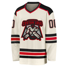 Load image into Gallery viewer, Custom Cream Black-Red Hockey Jersey
