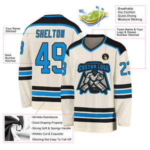 Custom Cream Blue-Black Hockey Jersey