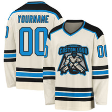 Load image into Gallery viewer, Custom Cream Blue-Black Hockey Jersey
