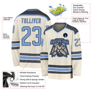 Custom Cream Light Blue-Steel Gray Hockey Jersey